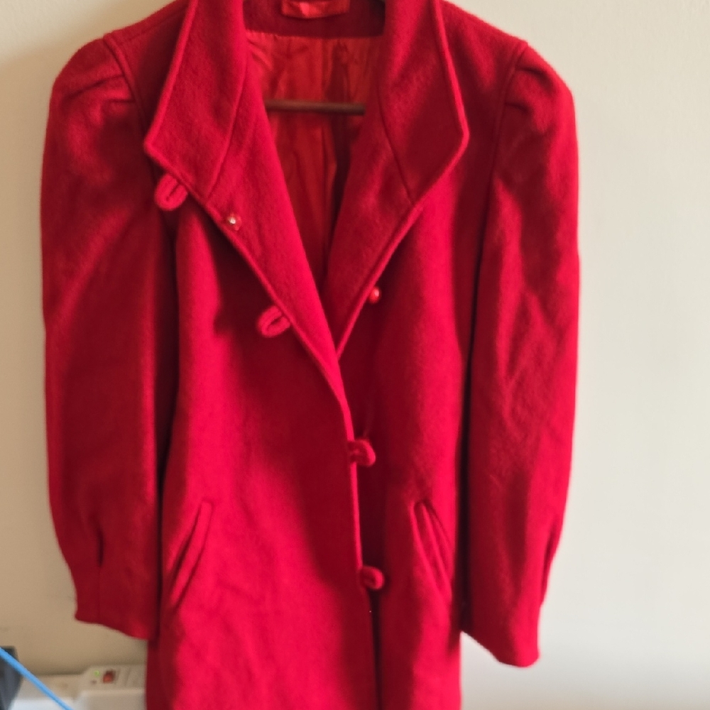 Elegant Red Women's Wool Pea Coat